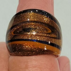 Murano Glass Gold and Black Swirl Ring